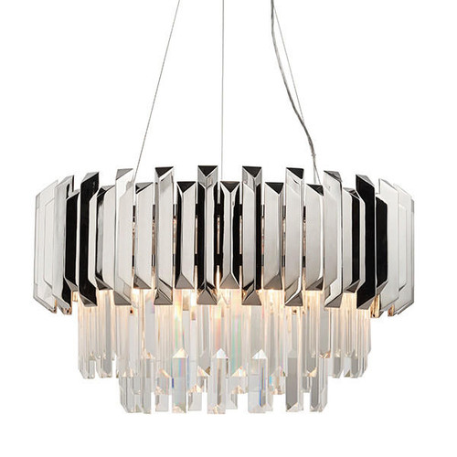 Endon Lighting Valetta 6 Light Polished Nickel and K5 Prism Crystal Pendant Light