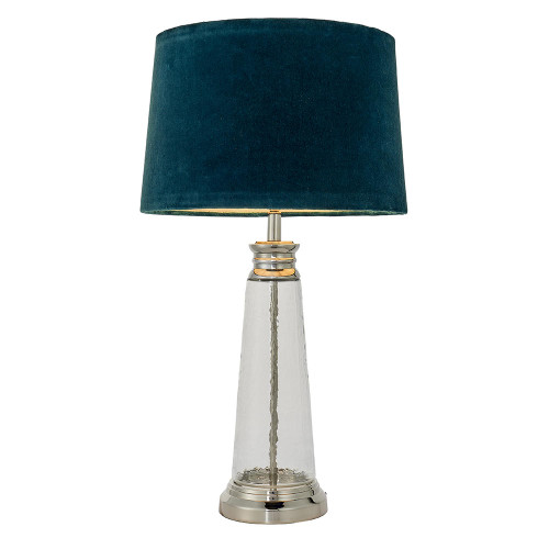 Endon Lighting Winslet Hammer Glass with Bright Nickel and Teal Velvet Shade Table Lamp