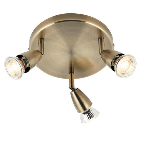 Endon Lighting Ascoli 3 Light Antique Brass Adjustable Plate Spotlight