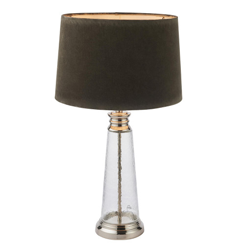 Endon Lighting Winslet Bright Nickel with Clear Glass and Grey Velvet Shade Table Lamp