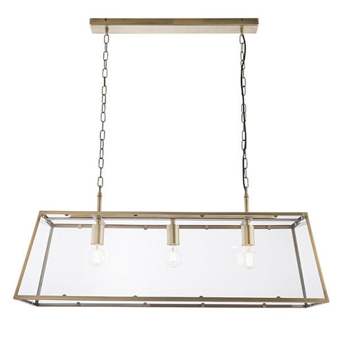 Endon Lighting Hurst 3 Light Antique Brass with Clear Glass Bar Pendant Light