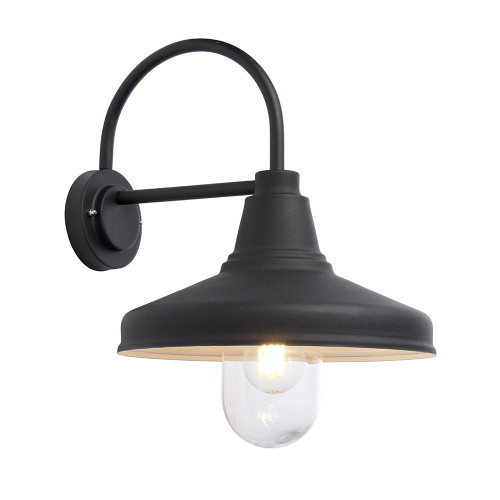 Endon Lighting Farmhouse Matt Black with Clear Glass IP44 Wall Light