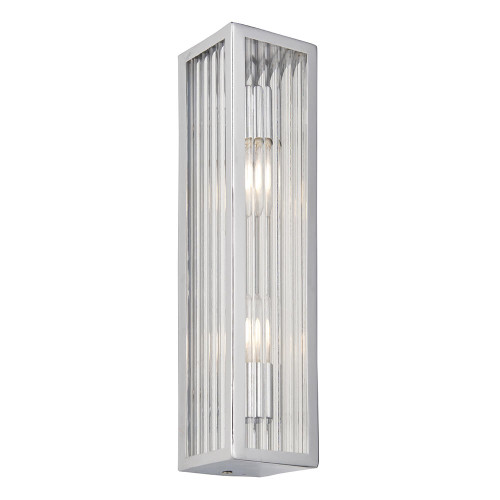 Endon Lighting Newham 2 Light Chrome with Clear Ribbed Glass IP44 Wall Light