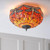 Interiors 1900 Dragonfly 2 Light Dark Bronze with Flame Medium Tiffany Flush Ceiling Light 