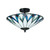 Oaks Lighting Allanton 2 Light White with Green and Blue Tiffany Semi Flush Ceiling Light 
