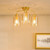 Dar Lighting Daylin 3 Light Satin Gold with Amber Ribbed Shades Semi Flush Ceiling Light 