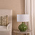 Dar Lighting Amrita Ceramic Green and Antique Brass With White Shade Table Lamp 