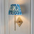 Diamond Tall Brass Patina with Marlin Blue Ikat Shade 20cm Wall Light