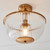 Somerset Vintage Brass with Clear Ribbed Glass Uplighter Flush Ceiling Light