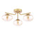 Dar Lighting Ede 3 Light Satin Gold with Ribbed Amber Glass Semi-Flush Ceiling Light 