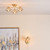 Dar Lighting Ede 3 Light Satin Gold with Ribbed Amber Glass Semi-Flush Ceiling Light 