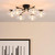 Dar Lighting Ede 6 Light Matt Black with Ribbed Glass Semi-Flush Ceiling Light 