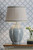 Laura Ashley Lighting Stannard Blue Leaf Art Ceramic with Natural Faux Shade Table Lamp - Clearance 
