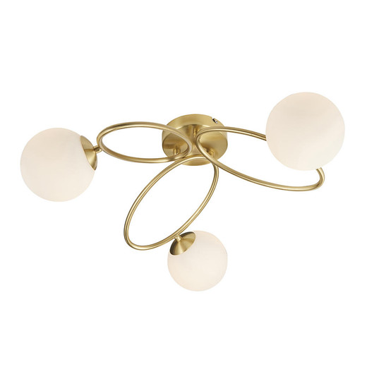 Endon Lighting Ellipse 3 Light Satin Brass with Opal Glass Semi-Flush Ceiling Light