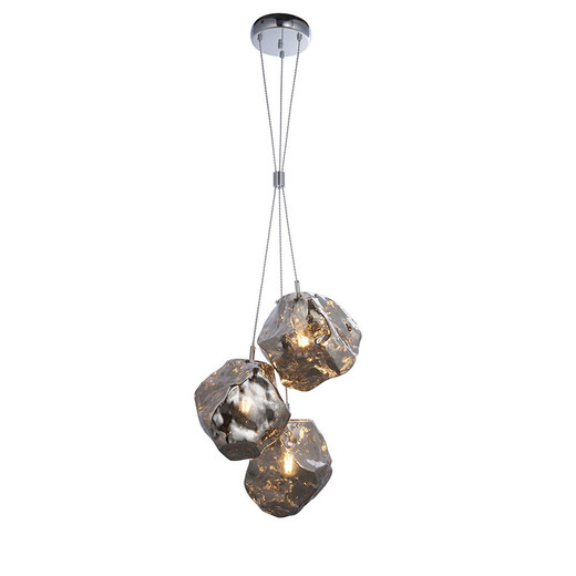 Endon Lighting Rock 3 Light Metallic Chrome Glass Pendant Light