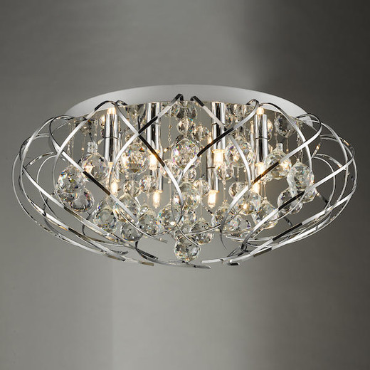 Dar Lighting Davian 8 Light Polished Chrome and Crystal Flush Ceiling Light