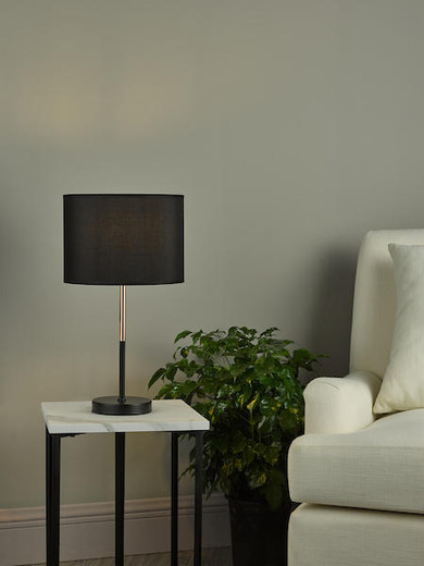 Dar Lighting Kelso Matt Black and Polished Copper Table Lamp