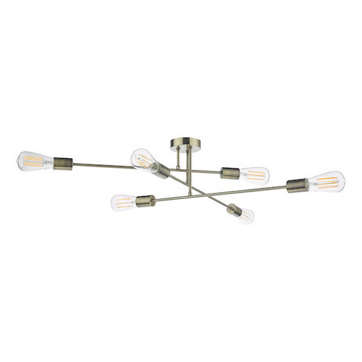 Dar Lighting Neve 6 Light Antique Brass Flush Ceiling Light