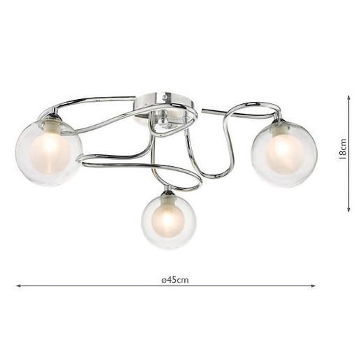 Dar Lighting Nondus 3 Light Polished Chrome with Clear and Opal Glass Semi Flush Ceiling Light