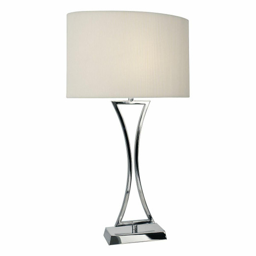 Dar Lighting Oporto Polished Chrome with Oval Cream Shade Wavy Table Lamp