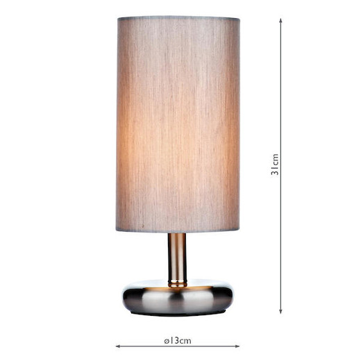 Dar Lighting Tico Satin Chrome with Grey Textured Shade Touch Table Lamp