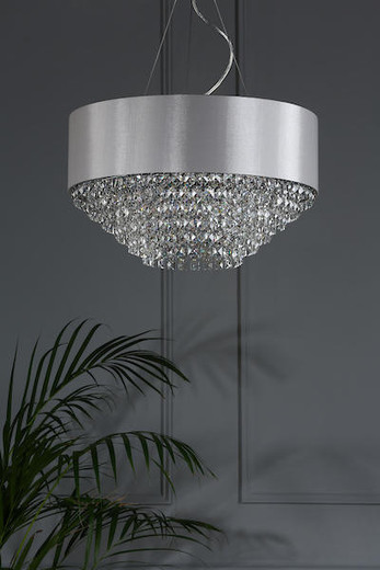 Laura Ashley Carrington 5 Light Grey Shade with Crystal Pendant Light