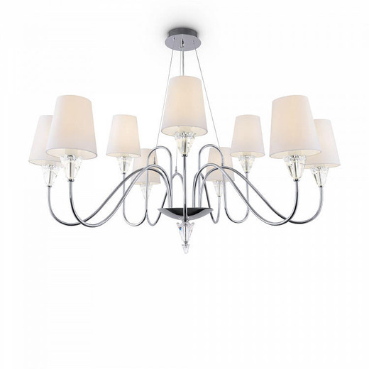 Maytoni Florero 9 Light Chrome and Glass with White Fabric Shades Pendant Light