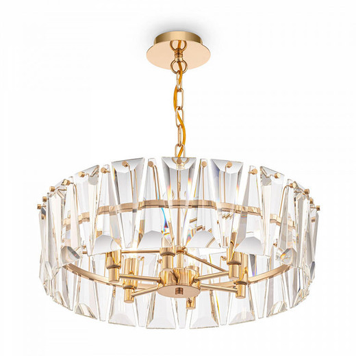 Maytoni Puntes 6 Light Gold and Crystal Pendant Light