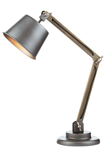 Arken Raw Wood Adjustable with Grey Industrial Metal Shade Table Lamp