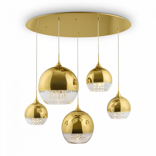 Maytoni Fermi 5 Light Gold with Gold and Transparent Glass Cluster Pendant