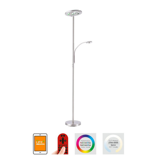 Leuchten Direkt Lola Smart Rocco Silver Colour Change and Tuneable LED Adjustable Floor Lamp