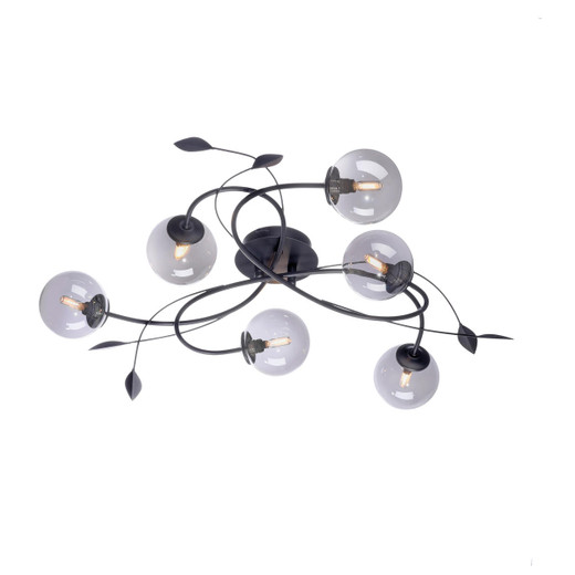 Paul Neuhaus Widow 6 Light Black with Smoked Glass Semi Flush Ceiling Light