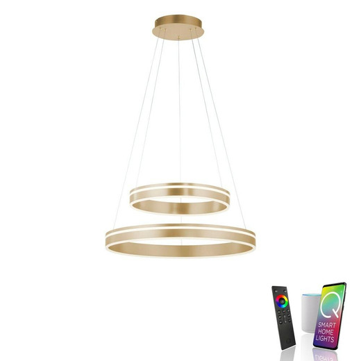 Paul Neuhaus Q-Vito Matt Brass 59cm Twin Ringed Smart LED Pendant Light