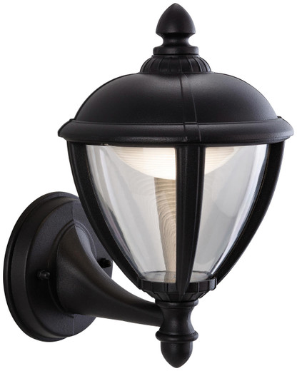 Firstlight Products Unite Black with Clear Glass LED IP44 Uplight Wall Light