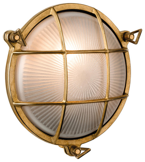 Firstlight Products Nautic Brass with Frosted Glass Round IP44 Wall or Flush Ceiling Fitting