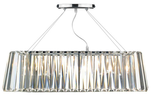 Cecilia 3 Light Oval Linear Crystal Glass and Polished Chrome Bar Pendant Light