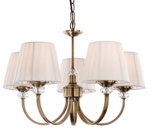 Firstlight Products Langham 5 Light Antique Brass with Cream Pleated Shade Pendant Light