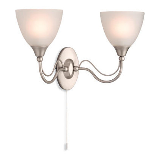 Firstlight Products Santana 2 Light Satin Steel with Opal Glass Wall Light