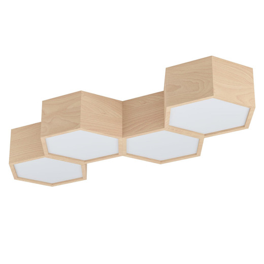 Eglo Lighting Mirlas 4 Light Wood Effect with Opal Diffuser Flush Ceiling Light