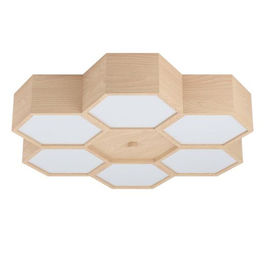 Eglo Lighting Mirlas 6 Light Wood Effect with Opal Diffuser Flush Ceiling Light