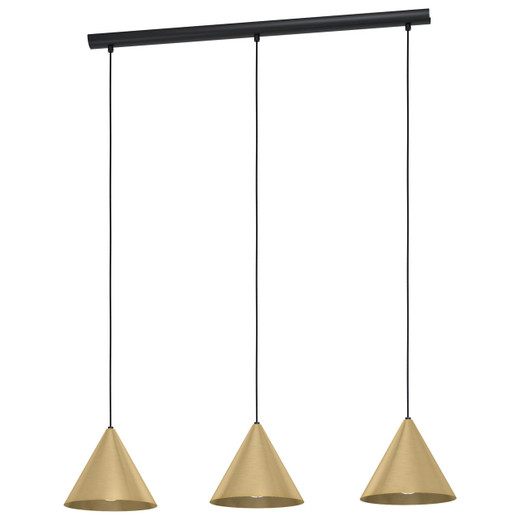 Eglo Lighting Narices 3 Light Black with Brushed Brass Bar Pendant Light