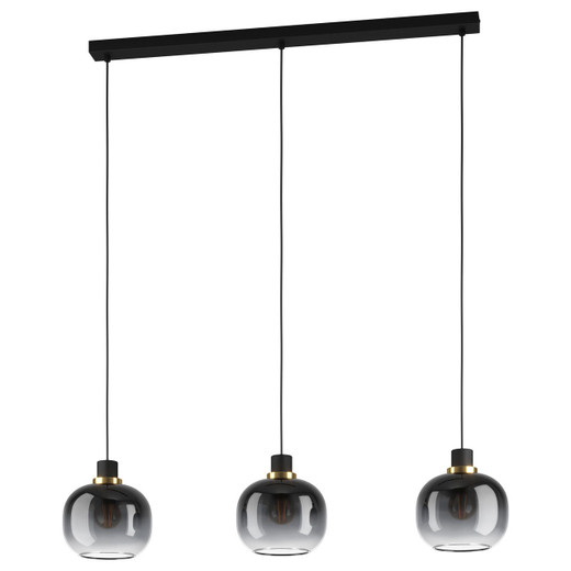 Eglo Lighting Oilella 3 Light Black with Transparent Black Grey Glass Bar Pendant Light