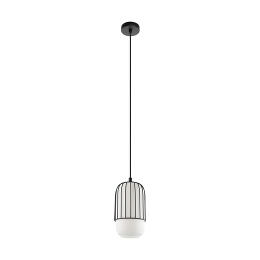 Eglo Lighting Muleges Black Caged Opal Glass Pendant Light