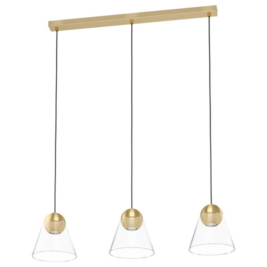 Eglo Lighting Cerasella 3 Light Brushed Brass with Clear Glass LED Bar Pendant Light