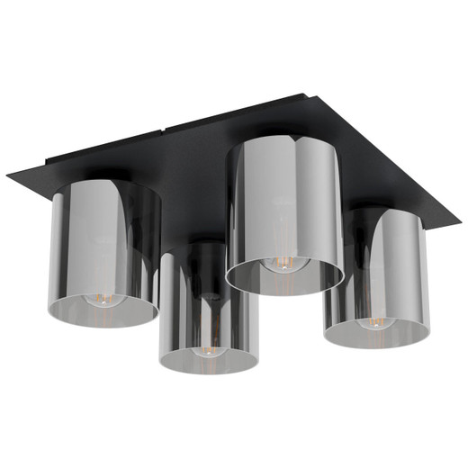 Eglo Lighting Gorosiba1 4 Light Black with Mirrored Glass Flush Ceiling Light