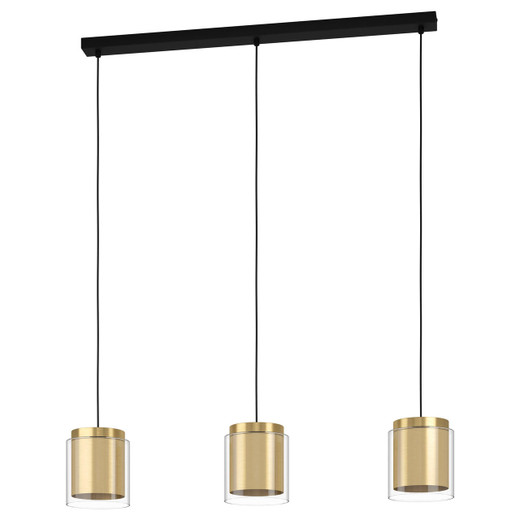 Eglo Lighting Lagunitas 3 Light Black with Brass and Clear Glass Bar Pendant Light