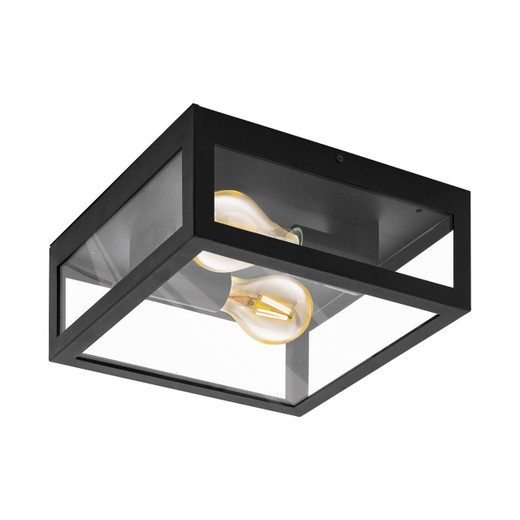 Eglo Lighting Alamonte 1 2 Light Black with Clear Glass IP44 Ceiling or Wall Light