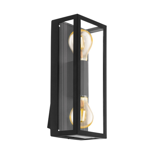 Eglo Lighting Alamonte 1 2 Light Black with Clear Glass IP44 Wall Light