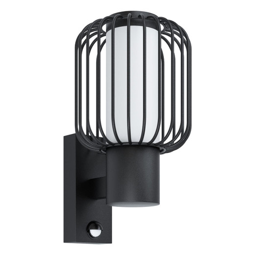 Eglo Lighting Ravello Black Cage with Opal and Sensor IP44 Wall Light