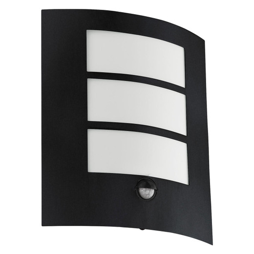 Eglo Lighting City Black with Opal and Sensor IP44 Wall Light